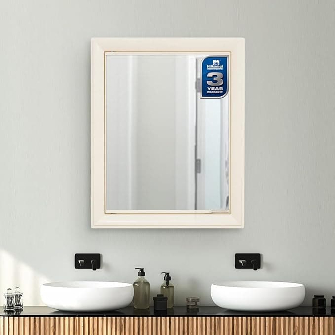 Nilkamal GEMM Wall-Mounted Bathroom Cabinet with Mirror: 5-Shelf Space-Saving Storage | Durable &amp; Waterproof (Ivory)