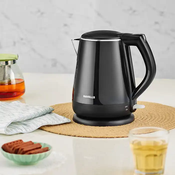 Havells Aqua Plus 1.2L 304 stainless steel cool touch electric kettle black India
