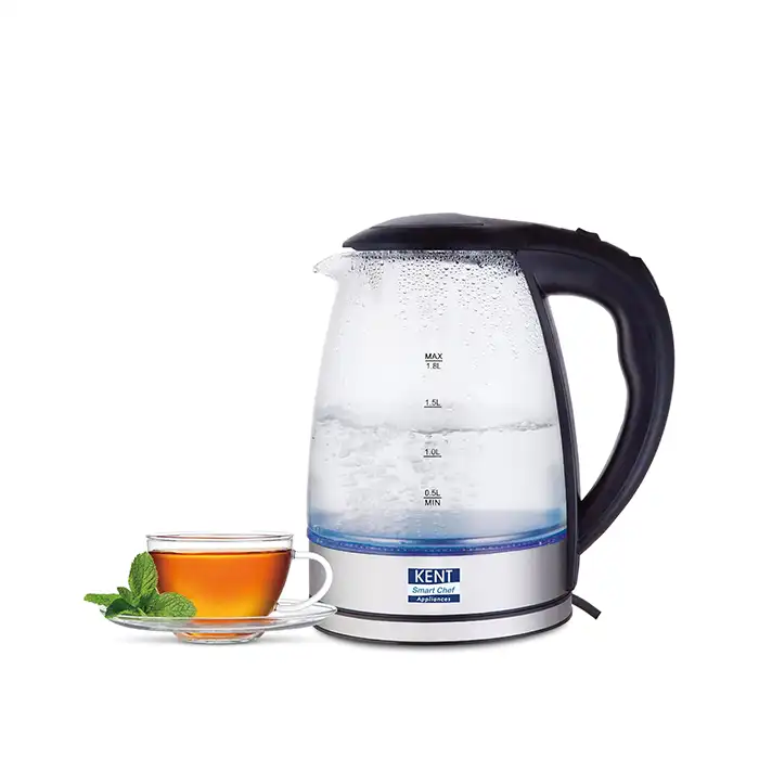 KENT Elegant 1.8L borosilicate glass electric kettle blue LED 360 degree base India